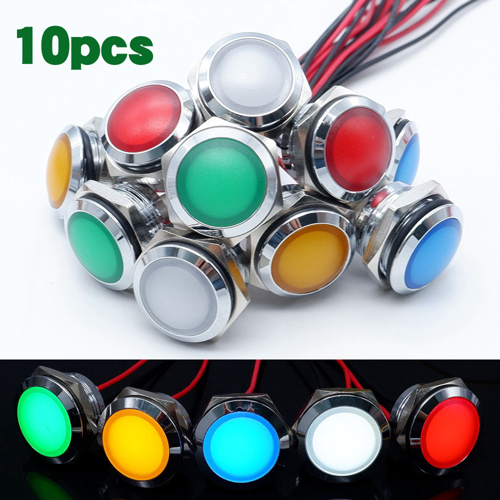 Signal Panel Orange - 防水丸信号ランプ,金属LEDインジケーター,赤,オレンジ,青,緑,白,5v,12v,24v,12mm, 16mm 19mm, 22mm, 10個