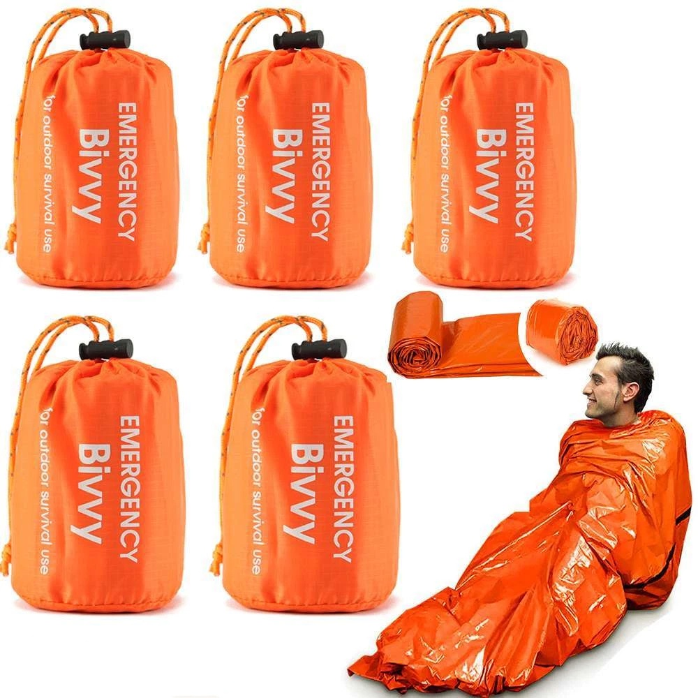 Bivy Bag Emergency - 1-5パック緊急用寝袋サーマルブランケット防水アウトドアサバイバルギア