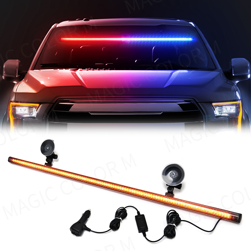 Sos Light Strobe - 96個の3030 LEDビーズ搭載 フロントガラス用車載ストロボランプバー 交通信号点滅ランプ 自動車ルーフトップ警告灯 12V防水