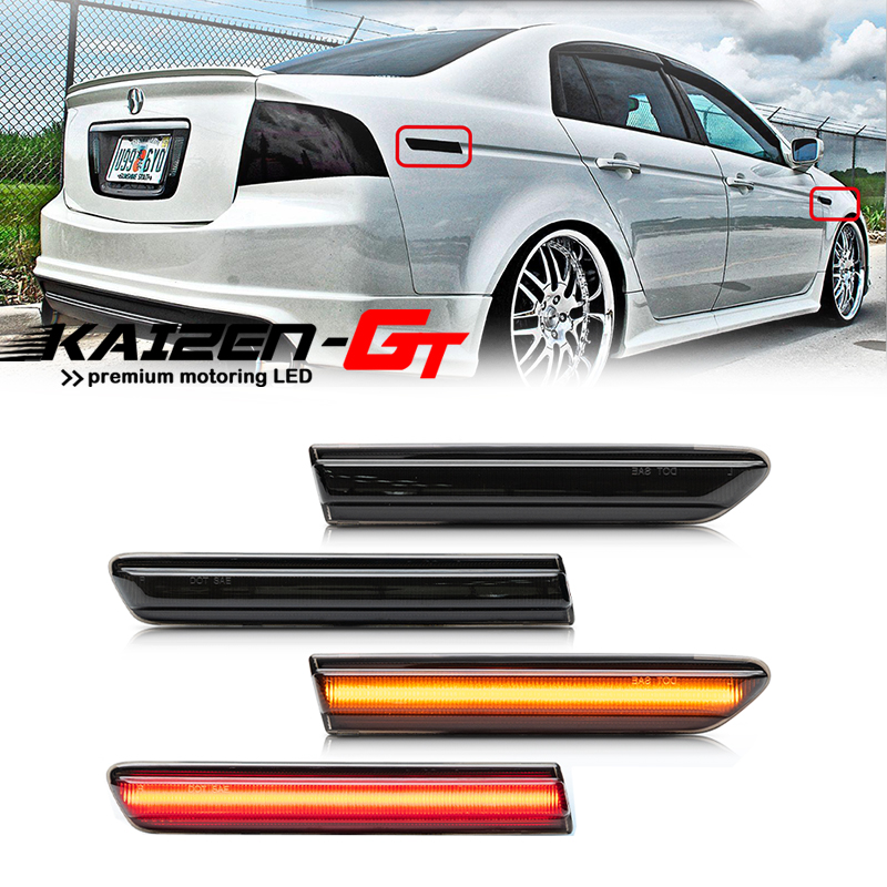 Signal Flare Kit - スモークレンズフロントアンバー/リアレッドLEDカーバンパーサイドマーカーライト（2004-2008年式アキュラTLフェンダーフレアライトターンシグナルライト用）