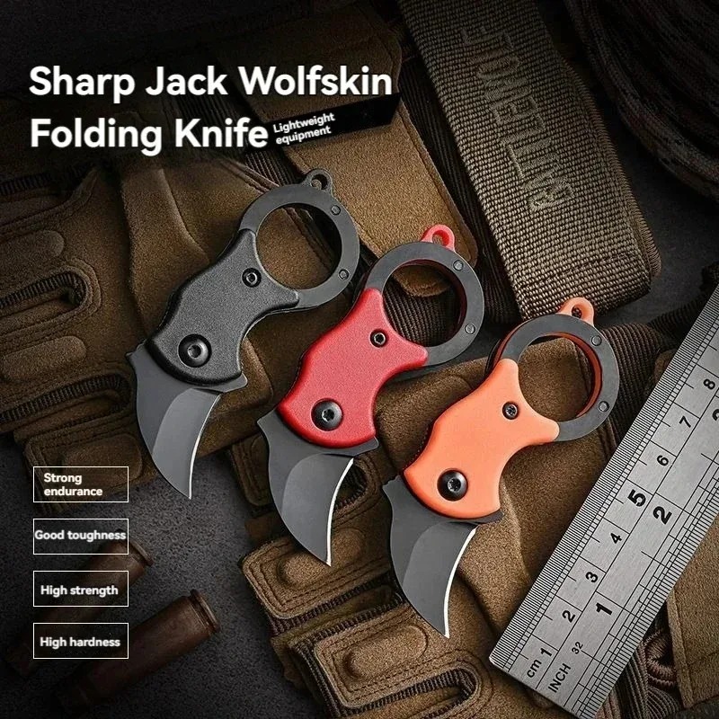 Bushcraft Knife Fixed - ミニキーホルダーポケットナイフステンレス鋼キャンプ用小型ミニポータブルナイフピーラー固定刃マルチEDCツール（チェーン付き）