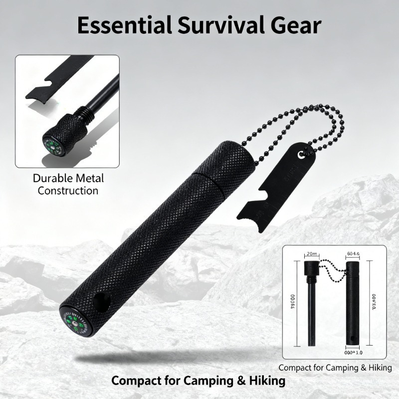 Magnesium Fire Starter - マグネシウム棒とコンパス付き - 防水・耐腐食性の発火石、アウトドアでの荒野サバイバルに欠かせないファイヤースターター