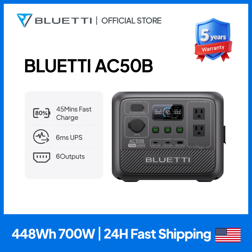 Solar Emergency Charger - BLUETTI AC50B ポータブル電源 700W 448Wh LiFePO4バッテリー搭載