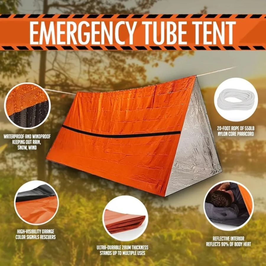 Emergency Mylar Tent - 1PC 防雨緊急寝袋 - 防水テントキット、緊急シェルター、マイラーブランケット、キャンプ、ハイキングに最適