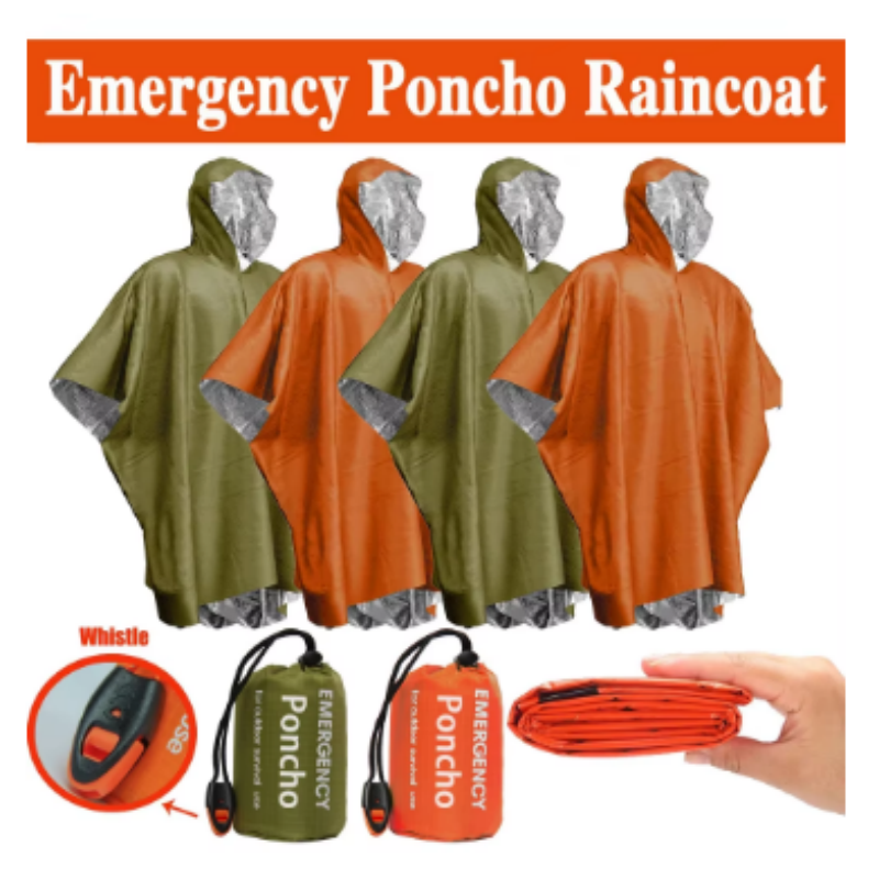 Emergency Poncho Rain - 使い捨てアルミフィルム製サーマルレインポンチョ 防水緊急レインウェア 家庭用車用緊急用品 地震・洪水対策用 C