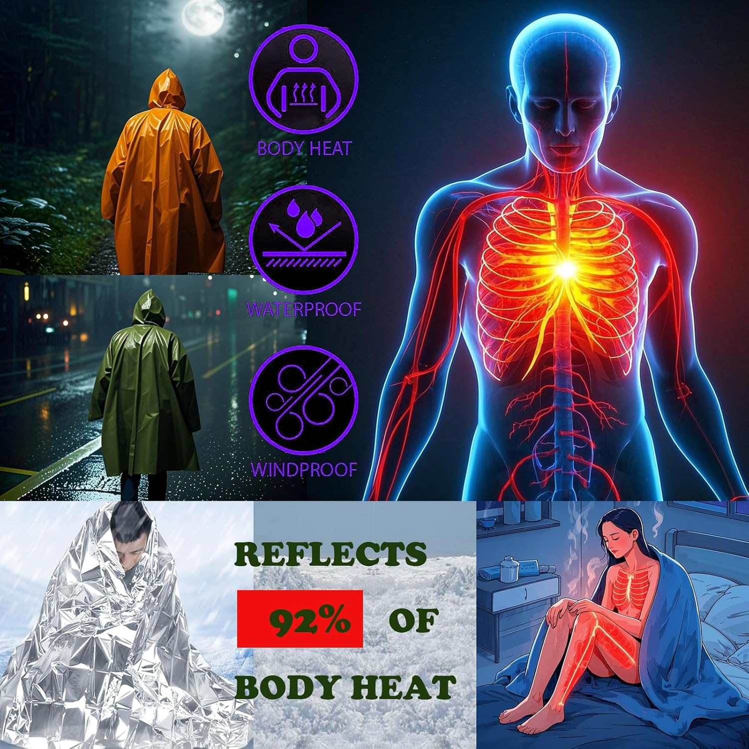 キャンプ用レインコート 防水 サバイバル 緊急 アウトドア  - Survival Blanket Reflective のレビューと価格