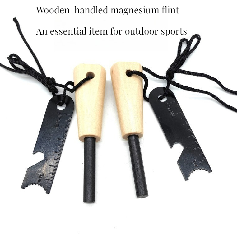 木製ハンドル付きアウトドアサバイバルフリントファイヤースター - Magnesium Fire Starter のレビューと価格