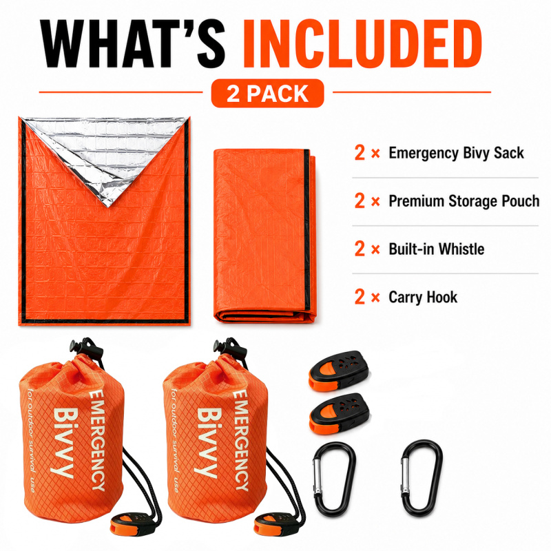 2パック緊急用寝袋、PEアルミフィルムビビーサック、プレミア - Bivy Bag Emergency のレビューと価格