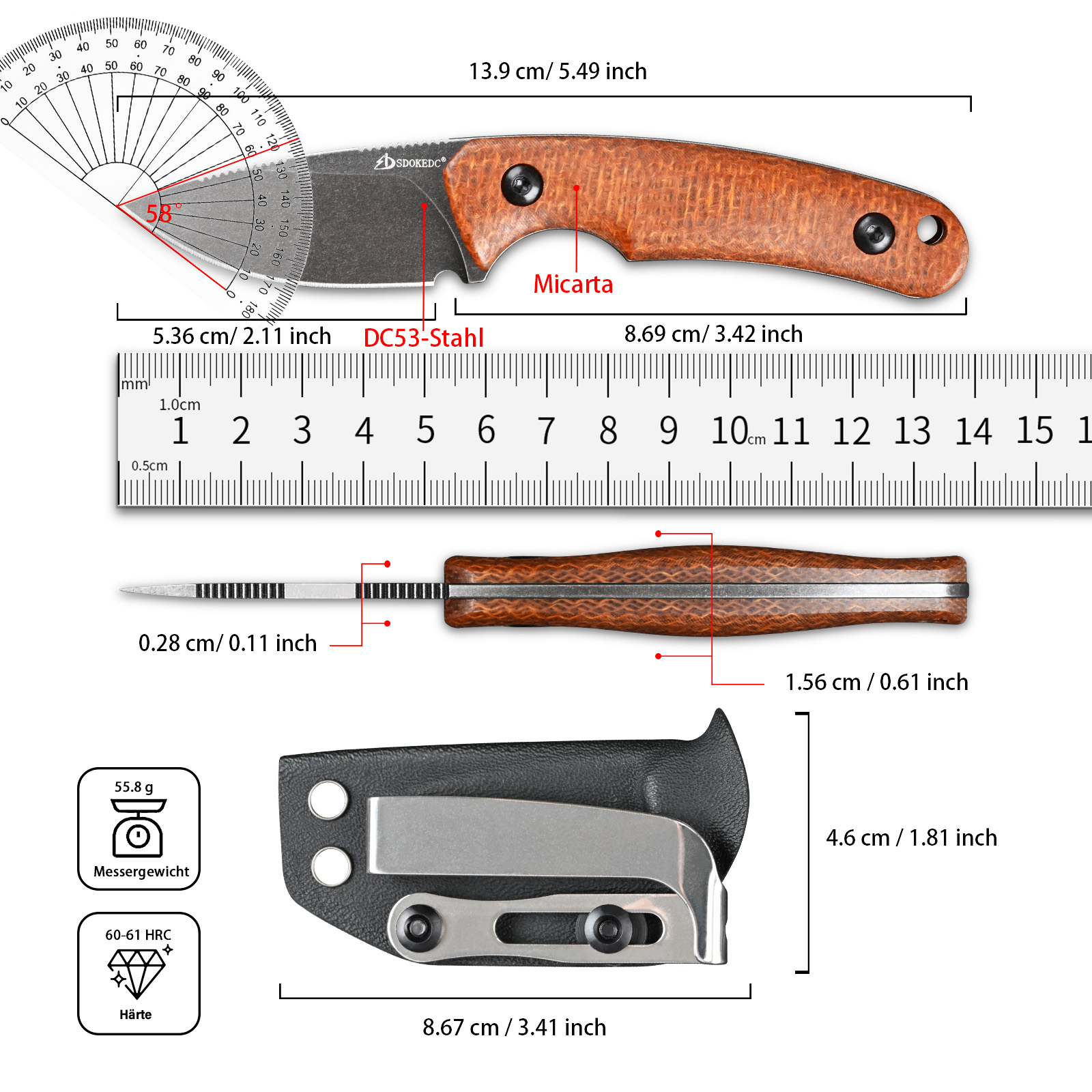 プレミアム SDOKEDC DC53 スチール EDC カッ - Bushcraft Knife Fixed のレビューと価格