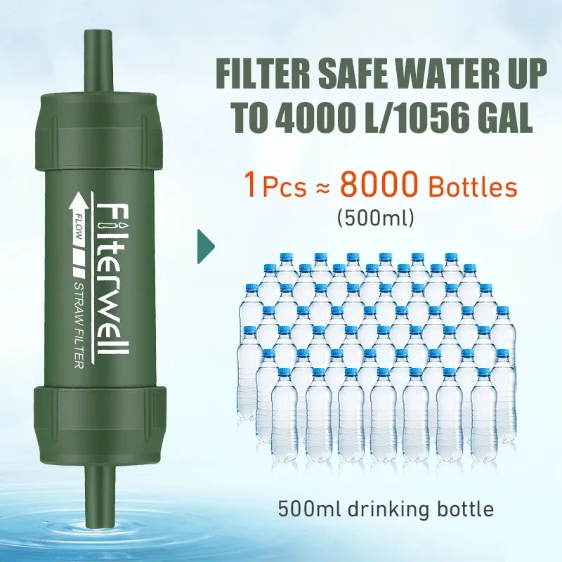 1PC 屋外ミニ水フィルターストローキャンプ浄化ポータブルハ - Water Purification Straw のレビューと価格